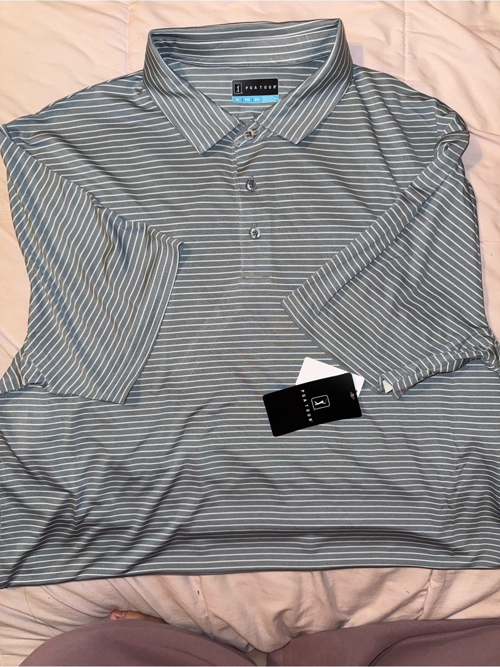 PGA Tour Men’s Light Gray & White Striped Polo